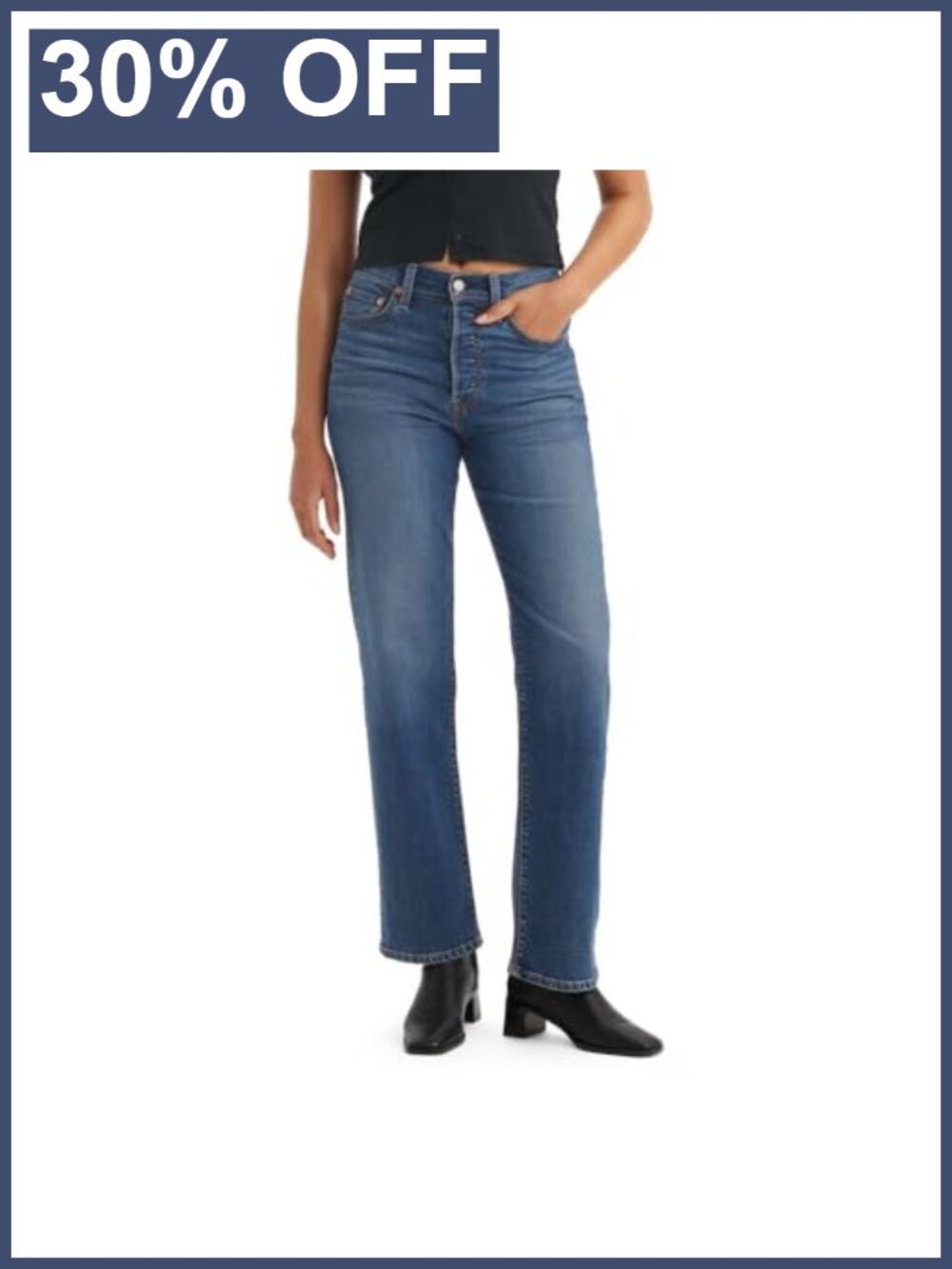 High Rise Straight Leg Full Length Stretch Jeans Slim Hip Thigh